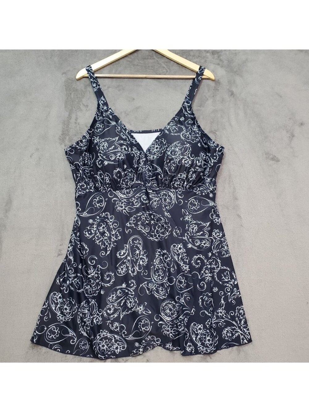 Womens Swim dress One Piece Swimsuit Retro Swimwear Size 26W PERONA Blue White
